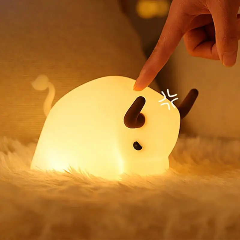 Cow Night Light USB Rechargeable Cow Night Lamp Cartoon Animal Desk Lamp Multipurpose Table Lamp For Children Room Dormitory