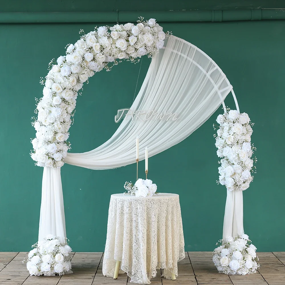 

Wedding Event Backdrop Decorations Artificial Flowers Arrangement Silk Milk White Rose Sztuczne Kwiaty Floral Row Props HY2358