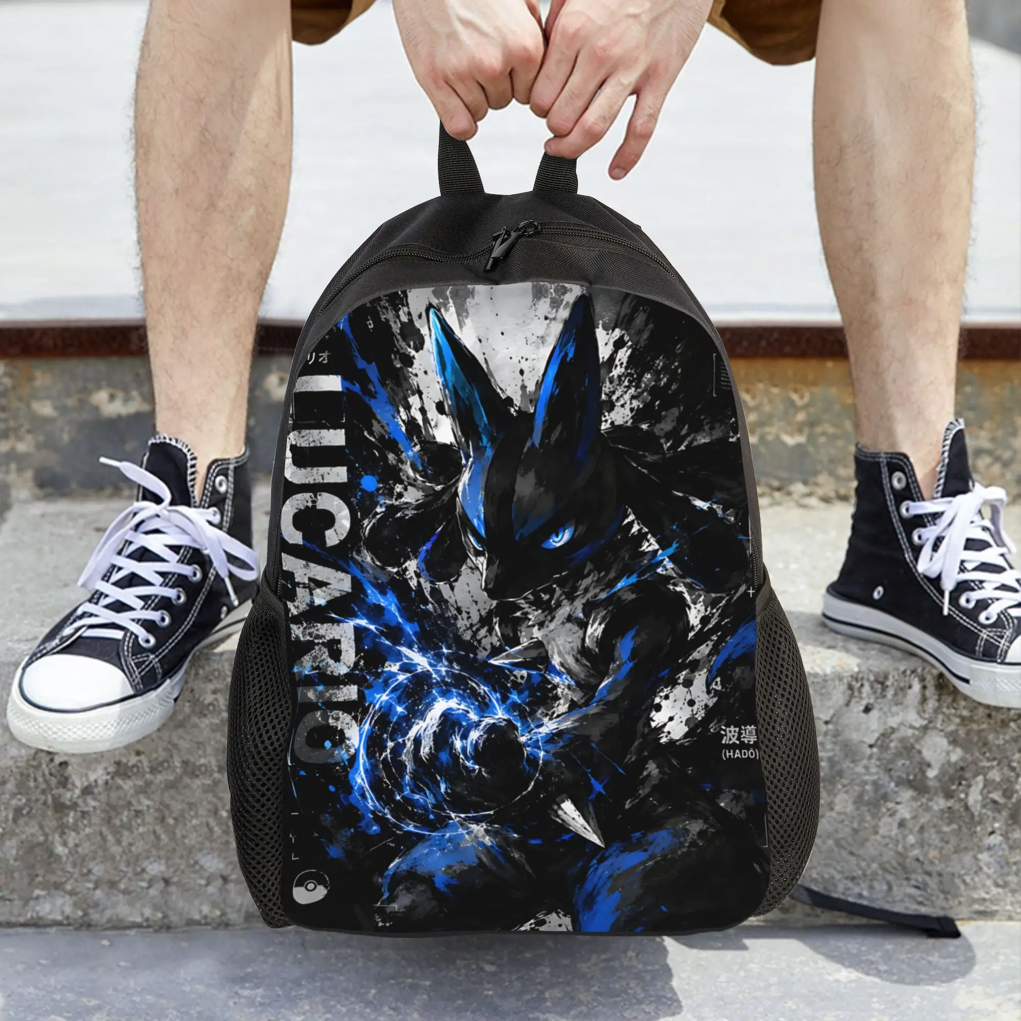 Fashion Pokemon Lucario Backpack ita bag  mochila Portable Outdoor Sturdy Shoulder Rucksack