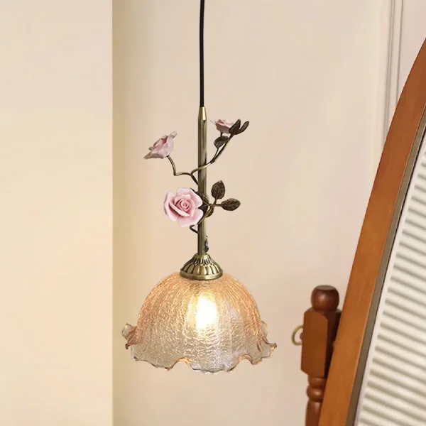 

Rose flower chandelier French retro all copper room dining room decorative light bedroom bedside small chandelier