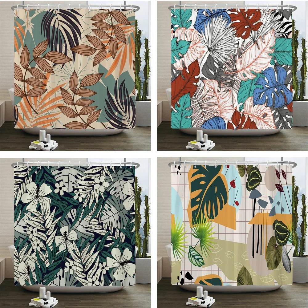 

Palm Trees Leaves Shower Curtains Bathroom Waterproof Polyester Shower Curtain Printing Bath Curtains for Bathroom with Hooks