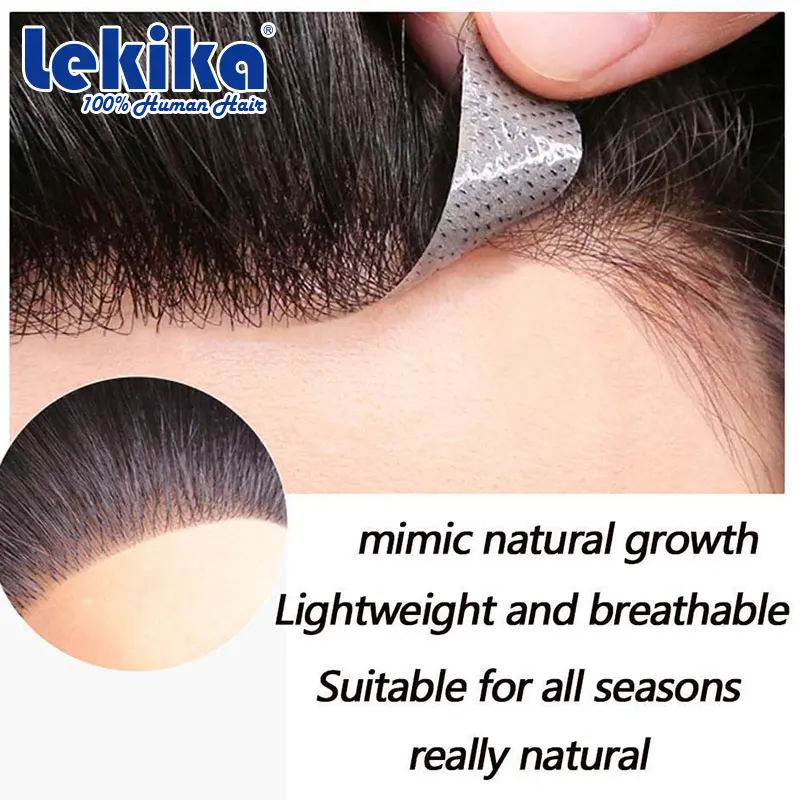 Men Forehead Hairline V Shape Toupee Human Hair Skin PU Man Hairpieces Frontal Hair Topper for Receding Natural Hairline