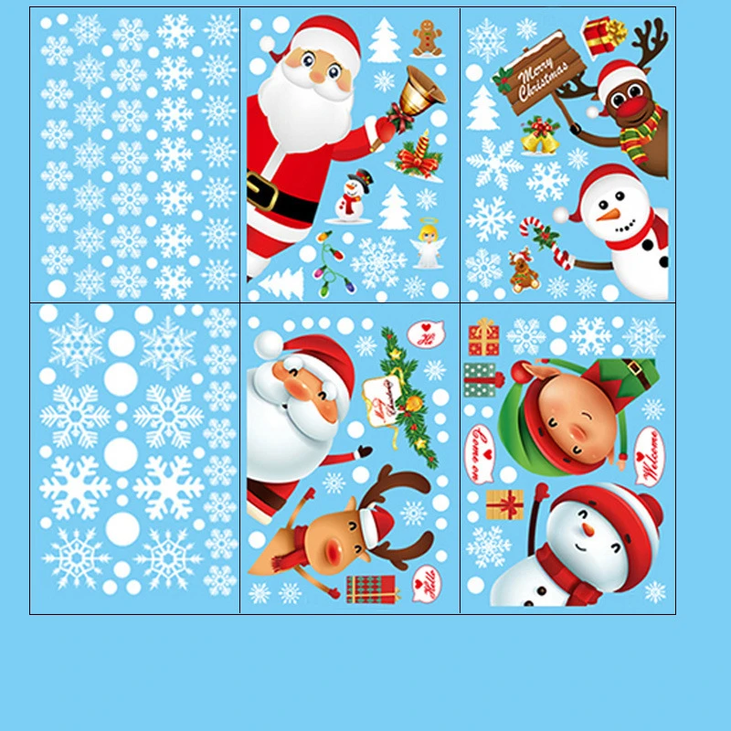 2024 Removable Christmas PVC Static Sticker Santa Elk Window Stickers Beautify Snowflake Wall Decals New Year Party Glass Paste