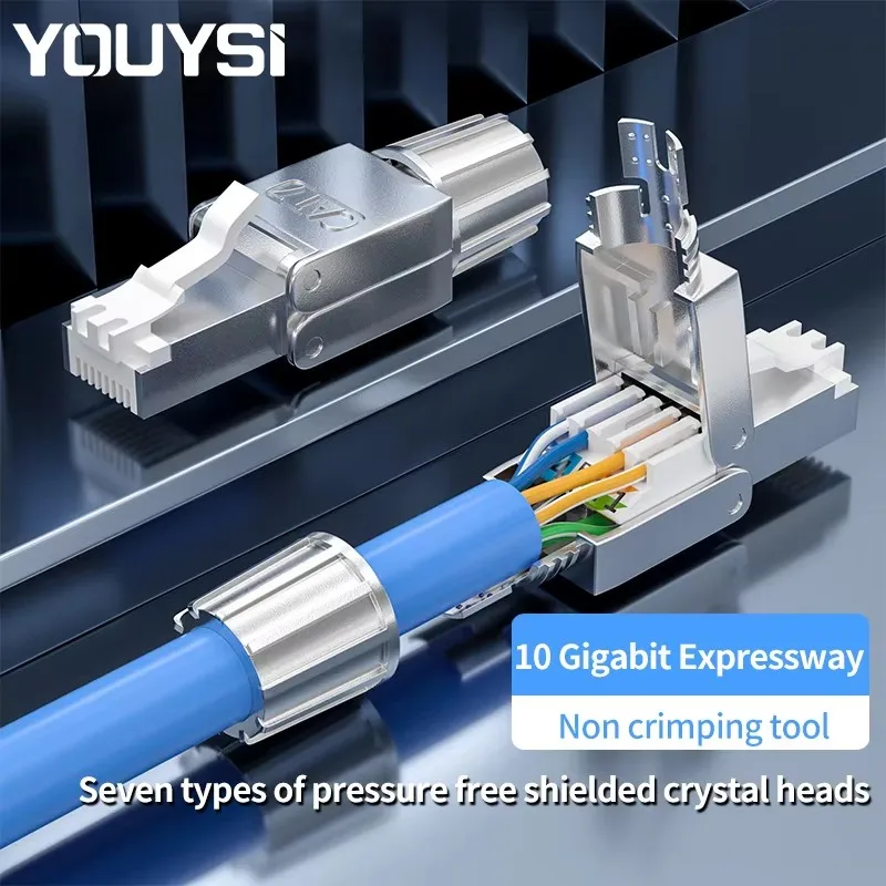 YOUYSI crystal free head engineering grade 8P8C pressure free RJ45 computer network cable connector tool free network connector