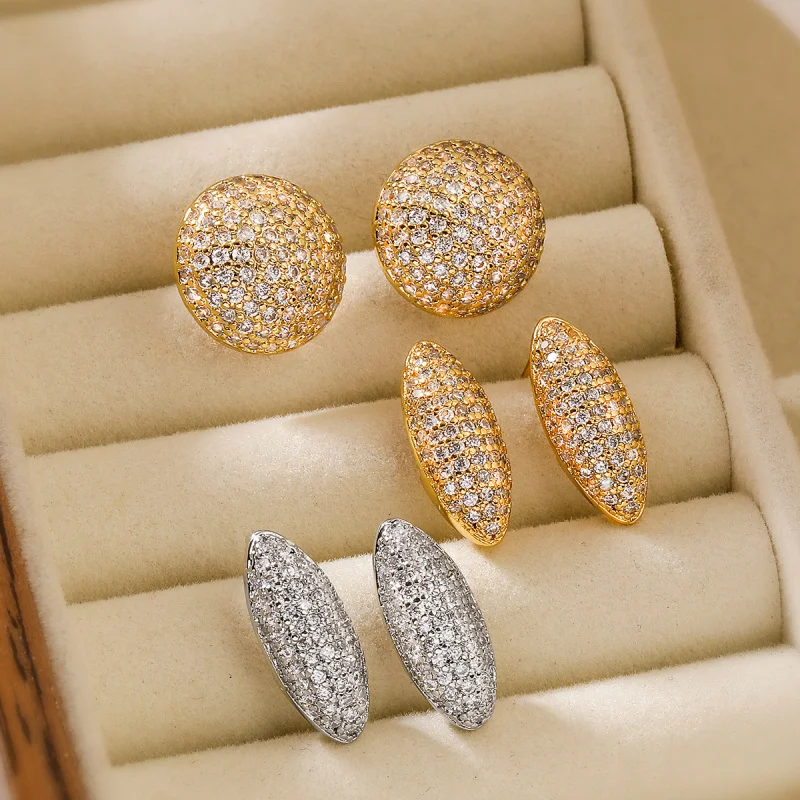 

Fashion Exquisite Copper 18K Gold Plated Zircon Geometric Earrings for Women Niche Light Luxury High-end Ear Jewelry
