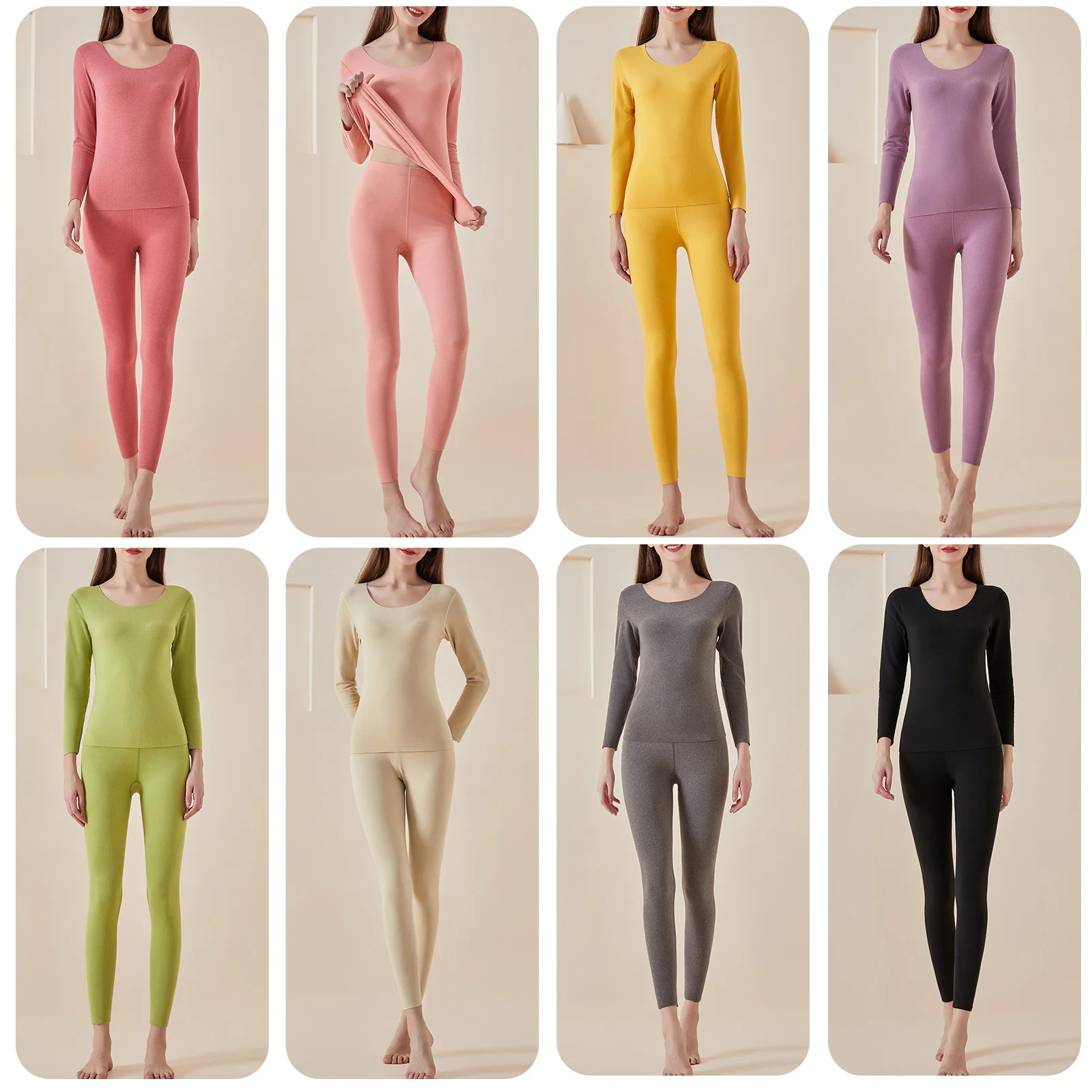 النساء ملابس اخلية حرارية مجموعة الصوف سلس Bodycon الدافئة بلون س الرقبة طويلة الأكمام الملابس الداخلية M L XL 2XL حجم 155-175 سم