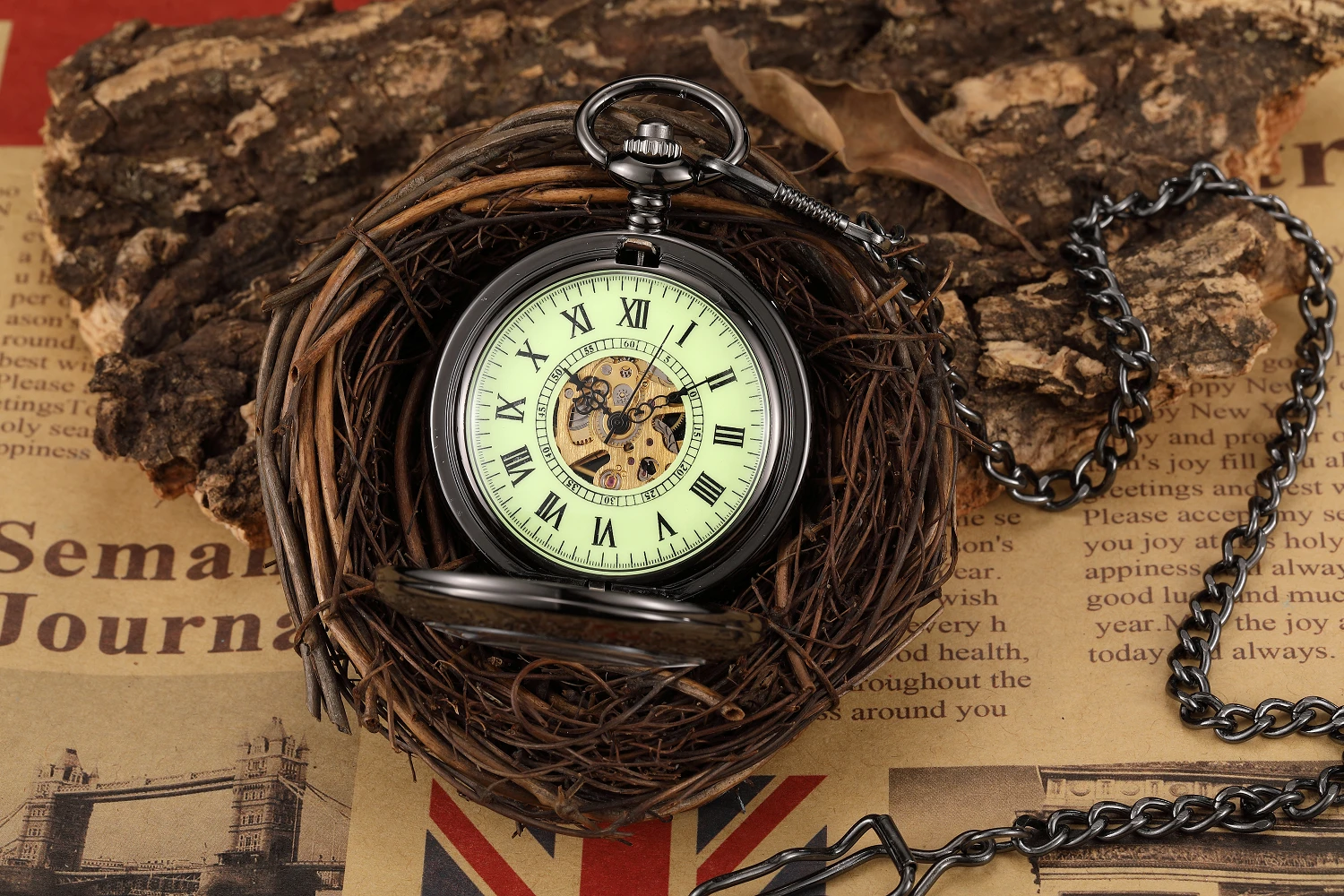 Steampunk Luxury Fashion Antique Skeleton Mechanical Pocket Watch Men Chain Necklace Business Casual Pocket & Fob Watches Black