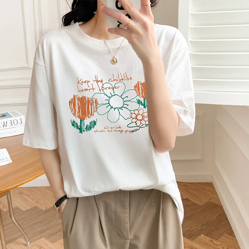 Kuakuayu HJN Flower Graphic Tee Summer Fashion Women Tshirt Short Sleeve Vintage Aesthetic Casual Funny Hipster T-Shirt Grunge