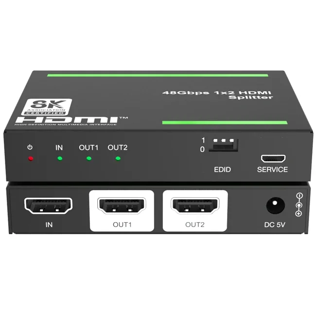 

1x2 8K UHD HDMI 2.1 48Gbps Splitter Auto Downscaling Audio De-Embedding for Home Theatre System
