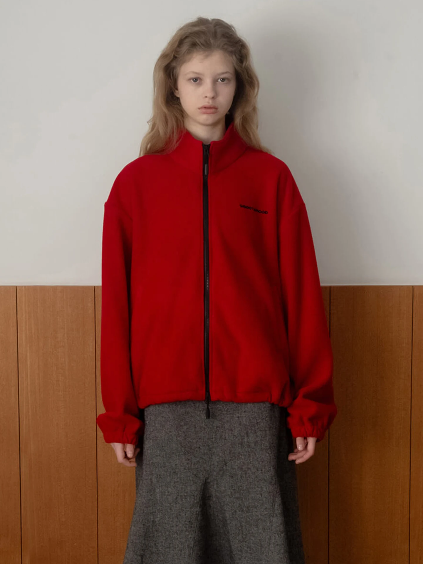 

Fce ort Jaet женский вышитый пушистый новогодний воротник-стойка, повседневный свободный крой, теплая шерстяная смесь, застежка-молния