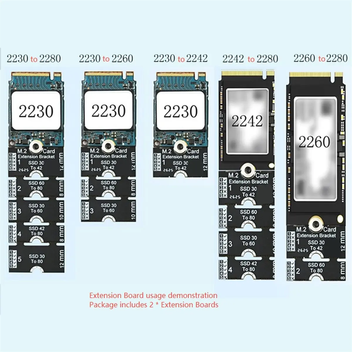 SSD NVME M.2 Extension Board M.2 SSD Multi-Spec Extension Bracket for Tonverting 2230 to 2242 2230 to 2260