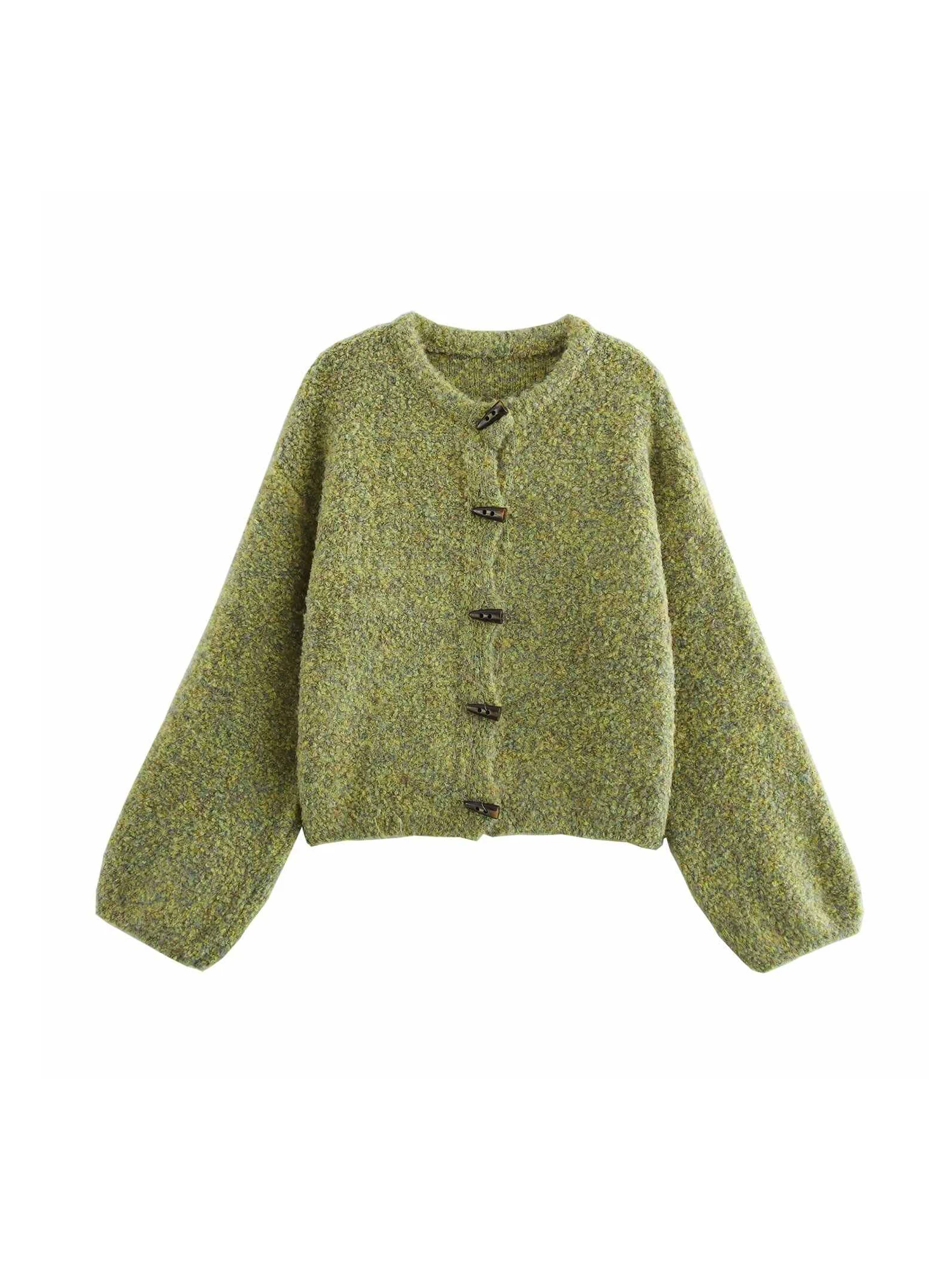 

Women Green Cardigan Sweater Vintage 2000s Y2k O-Neck Cropped Knitwear Outerwear Long Sleeves Sweater Autumn Winter Clothes 2025