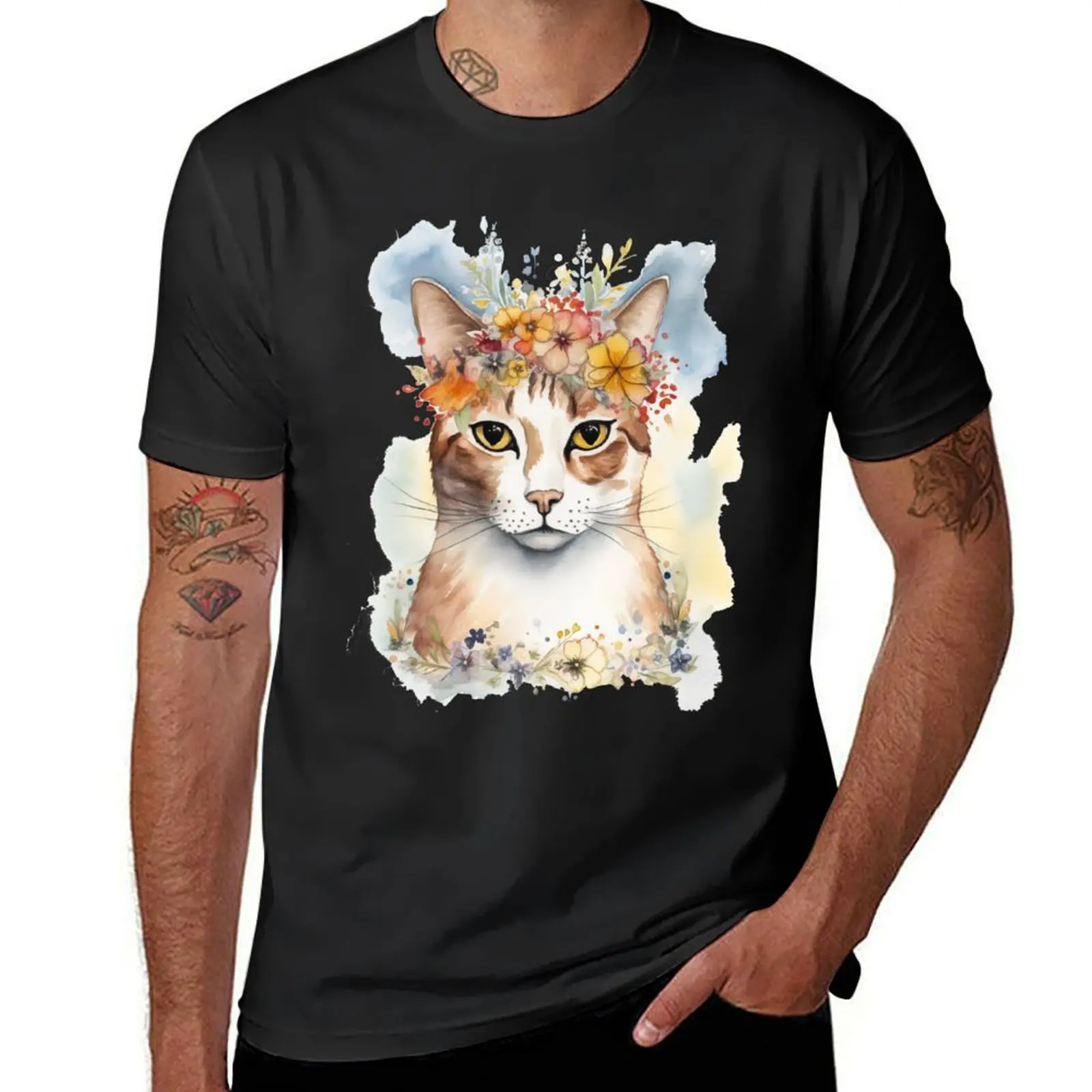 

Watercolor cat wearing a flower crown T-Shirt funnys customs design your own mens funny t shirts