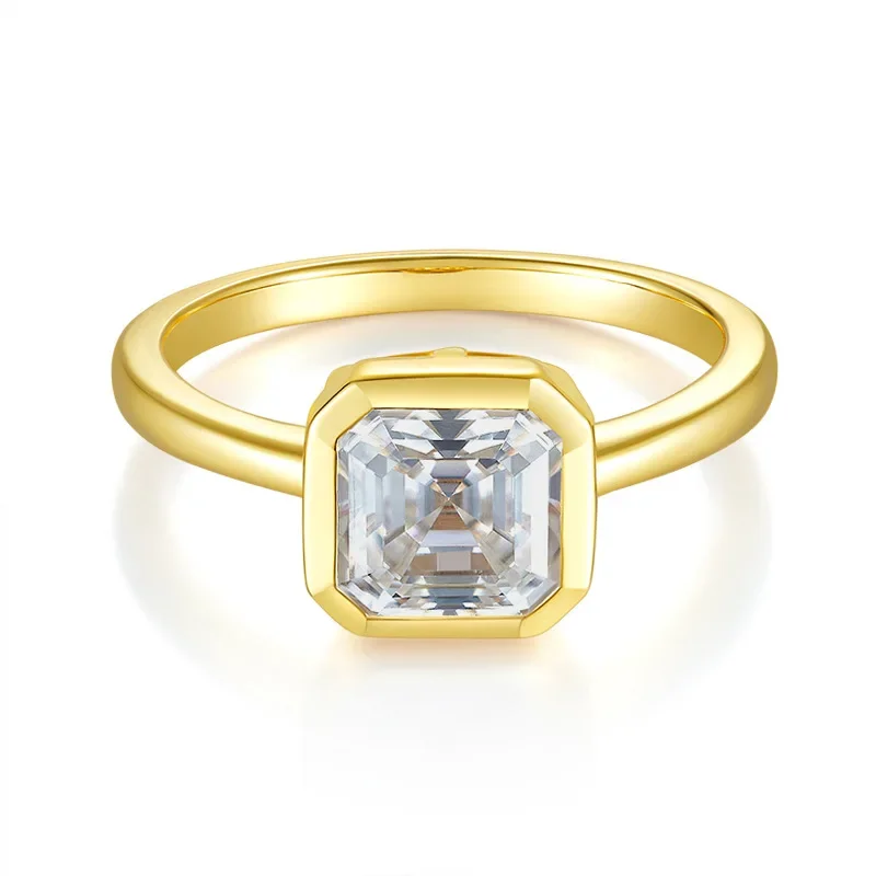 

2-каратное обручальное кольцо с муассанитом огранки Asscher, желтый цвет, кольца из стерлингового серебра 925 пробы для женщин