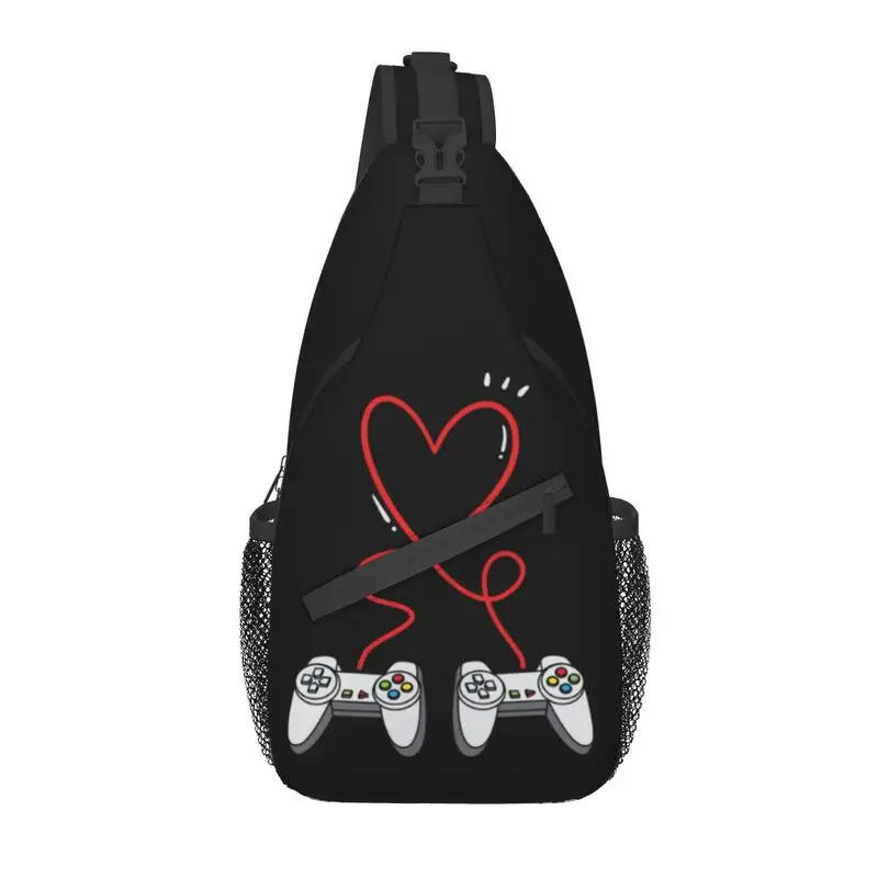 

Nostalgia Gamer Controller Heart Sling Bags for Cycling Camping Video Game Geek Gaming Chest Crossbody Backpack Shoulder Daypack