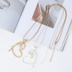 Trendy Alloy Statement Gift Double Heart Necklace Jewelry Dainty Pendant Women Necklace for Mother Day Gift