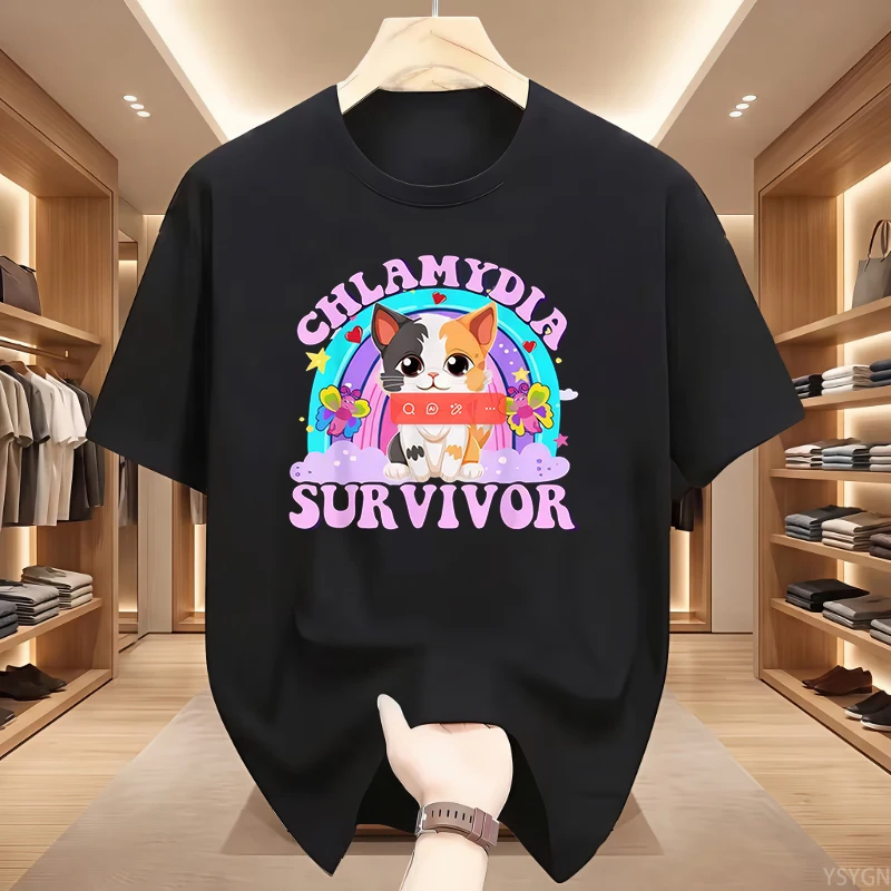 Chlamydia Survivor Cat Expression T-shirt for Womenadult Humorous T-shirt with Unique Cat Patterns, Cat Lovers' Clothing Tops