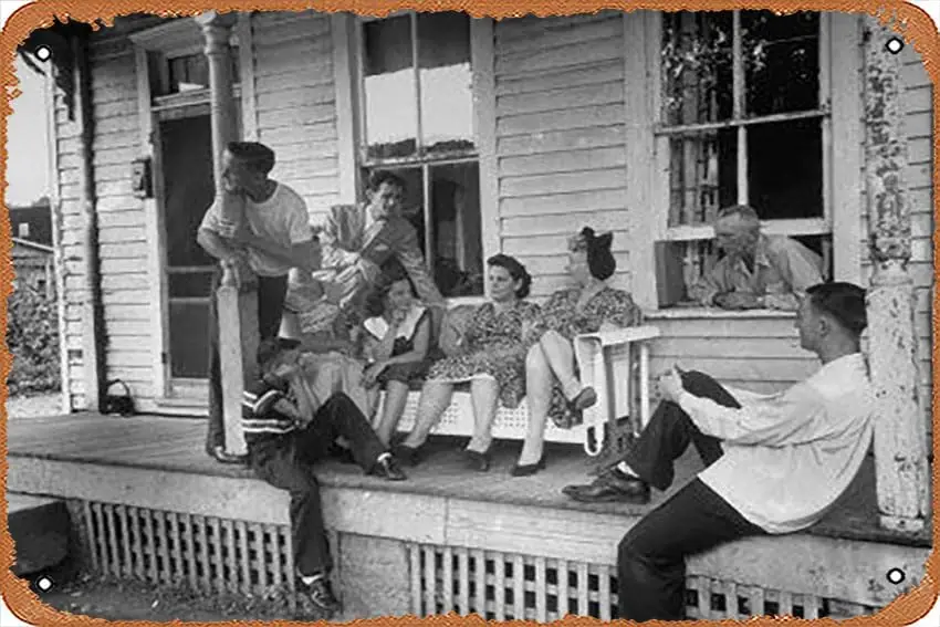 Metal Tin Sign 8 X 12 Inch - TV Comedienne Dagmar Sitting on Front Porch of Her Parent's Home During Visit to Home Town - Po