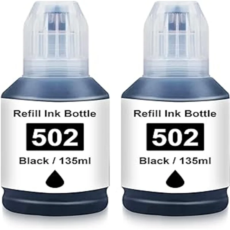 2 Black 135ML 502 Compatible Black Ink Replacement for Pigment Ink for ET-2760 ET-4760 ET-2750 ET-3760 ET-2850 ET-15000 ST-4000