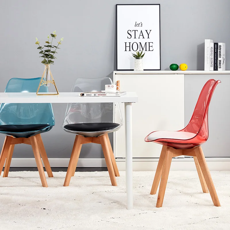 Nordic Acrylic Dining Chair with Backrest, Transparent Makeup Stool & Solid Wood Office Chair for Home/Study/Nail Salon