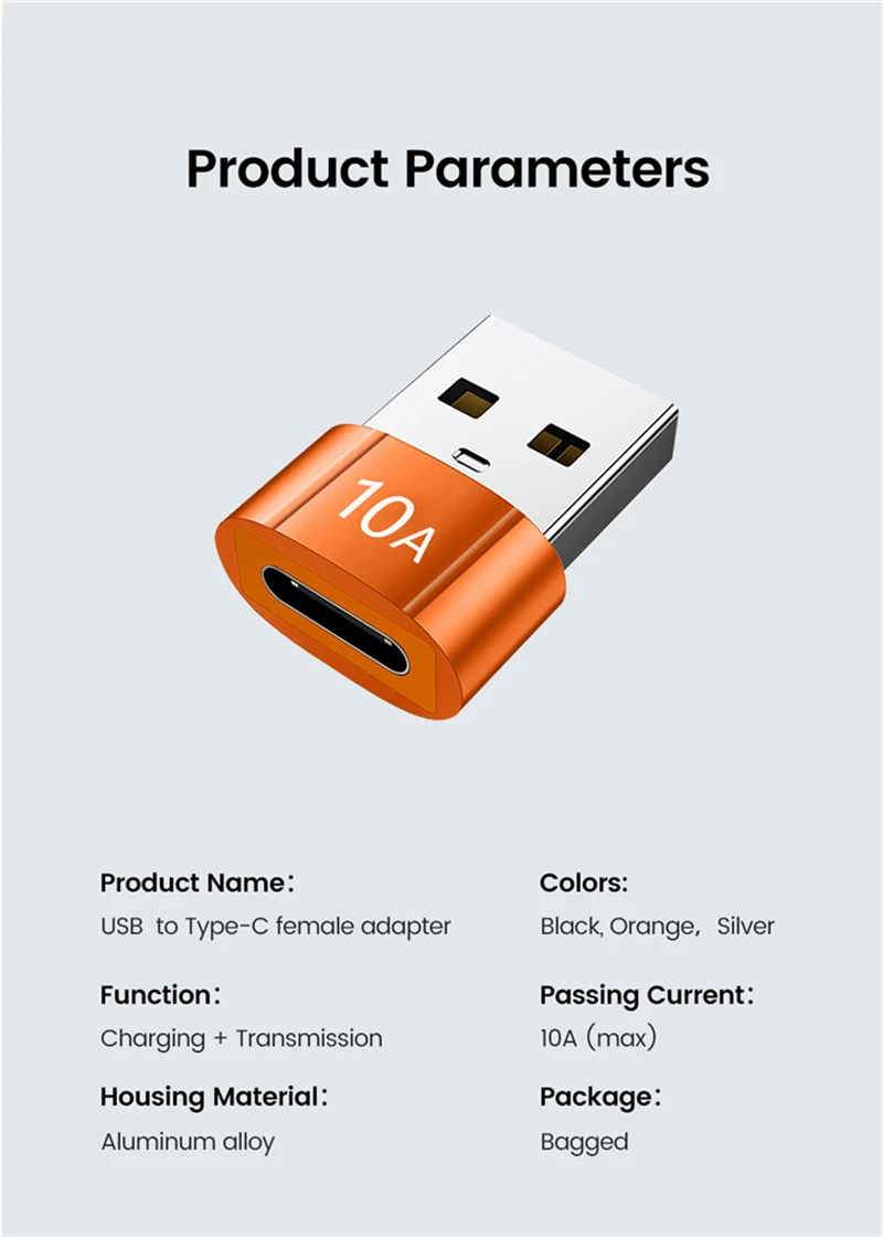 NNBILI 10A OTG USB3.0 To Type C Adapter TypeC Female to USB Male Converter Fast Charging Data Transfer For Laptop Xiaomi Samsung