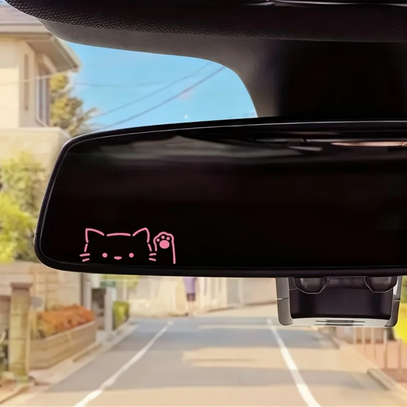 2pcs Cartoon Peeking Cat Car Mirror Sticker Styling Decal For Auto Rear Windshield Quarter Window, Fit Motorcycle Notebook Decor view 4
