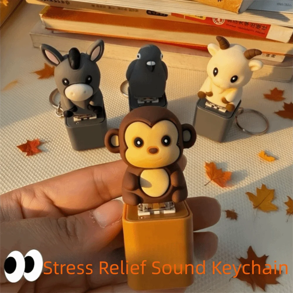 Flash Effects Monkey Button Keychain Colorful Lights with LED Pigeon Voice Key Ring Fidget Sensory Design Lamb Sounds Pendant