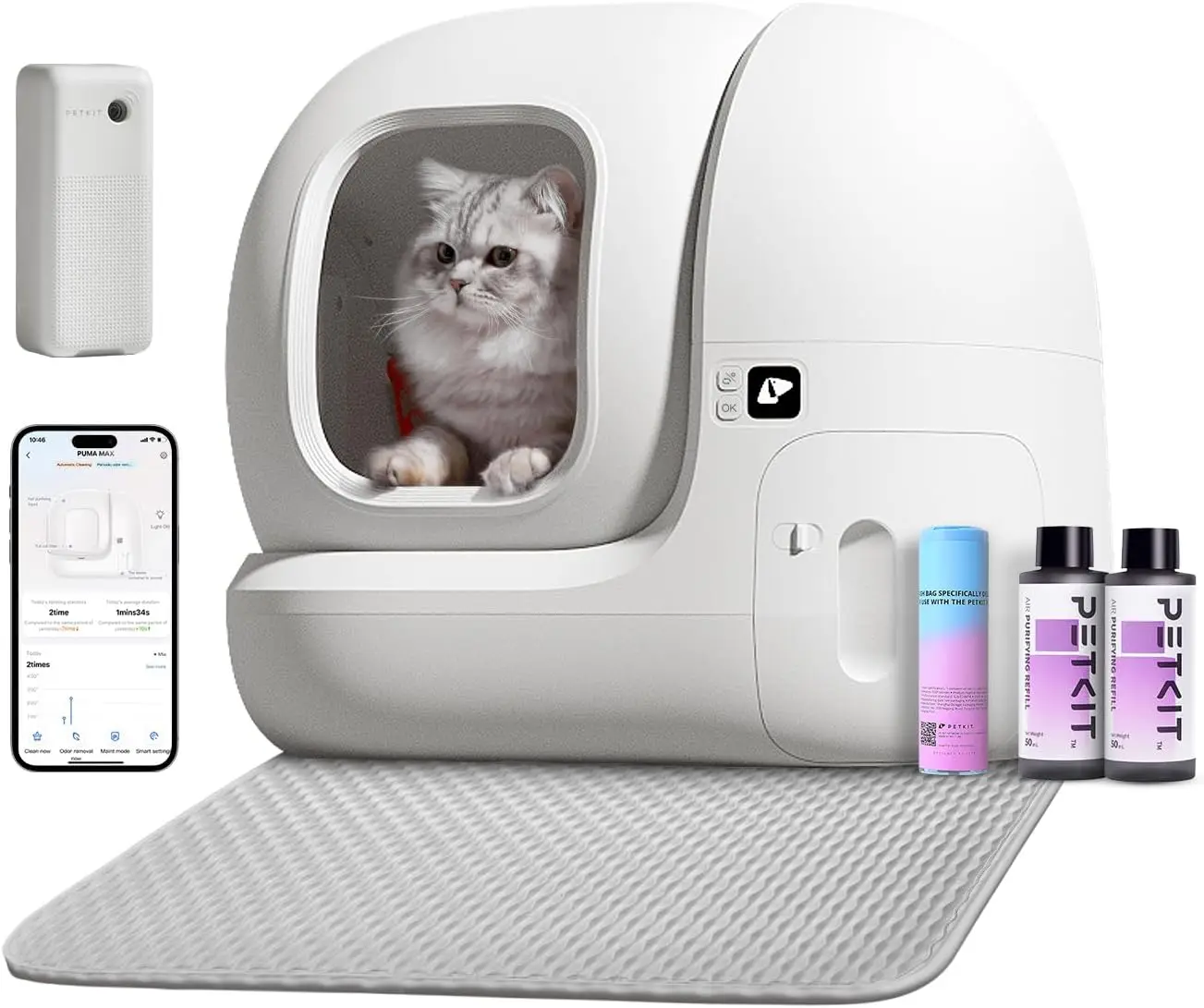 Self Cleaning Cat Litter Box, PuraMax Cat Litter Box for Multiple Cats, App Control/xSecure