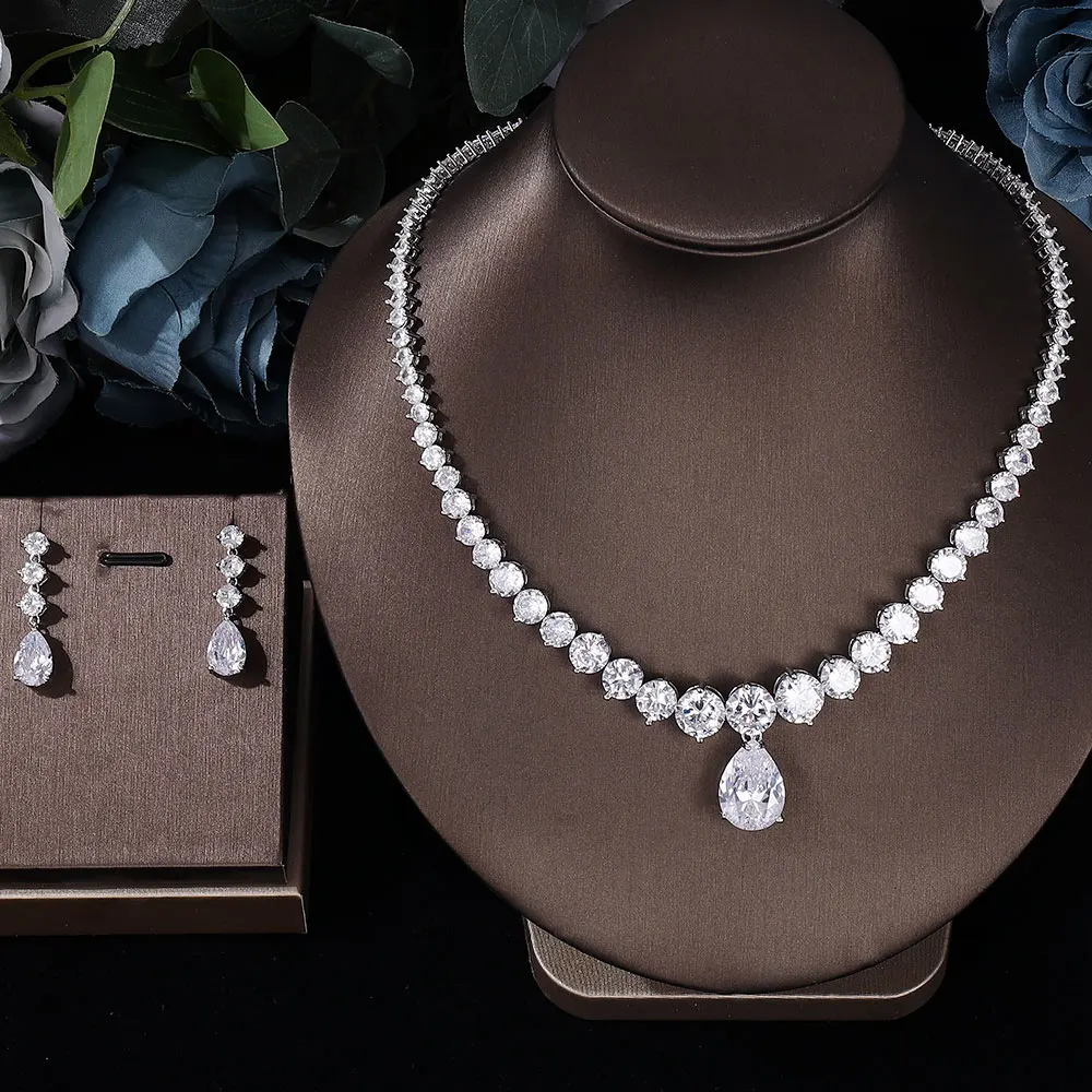 

Luxury Women's Jewelry Elegant Shape Bridal CZ Necklace Earrings Bracelet Ring Jewelry Set&m Bridal Large Wedding Jewelry Set