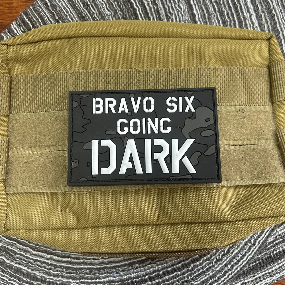 Bravo Six Coinc Dark Morale Badge PVC Letter Tactical Patch Outdoor Equipment Military Mrmband Hook And Loop Backpack Sticker