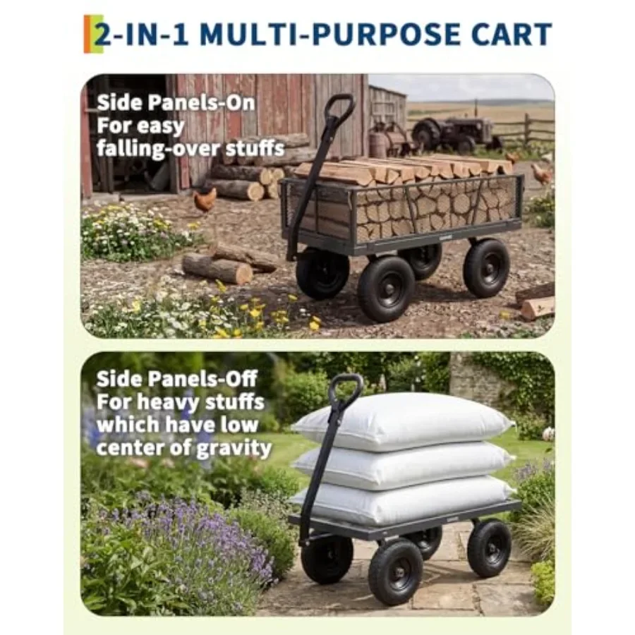Metal Mesh Garden Cart, 1200 Lbs Heavy‑Duty 4‑Wheel Yard Utility Wagon