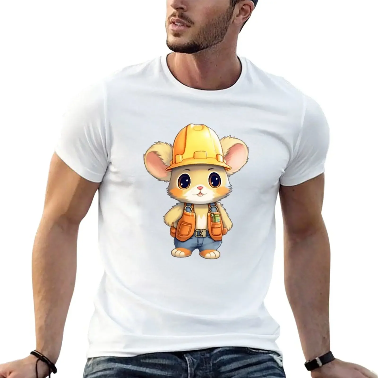 New Cute Mouse Construction Worker T-Shirt hippie clothes graphics t shirt mens graphic t-shirts funny