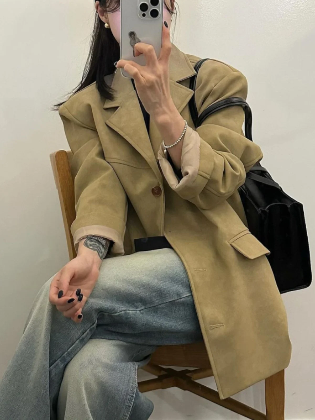 Winter Vintage Suede Suit Jacket Women's Single Buttoned Shirt Sle Fashionable Commute Loose Fit Long Sleeve Pure Color