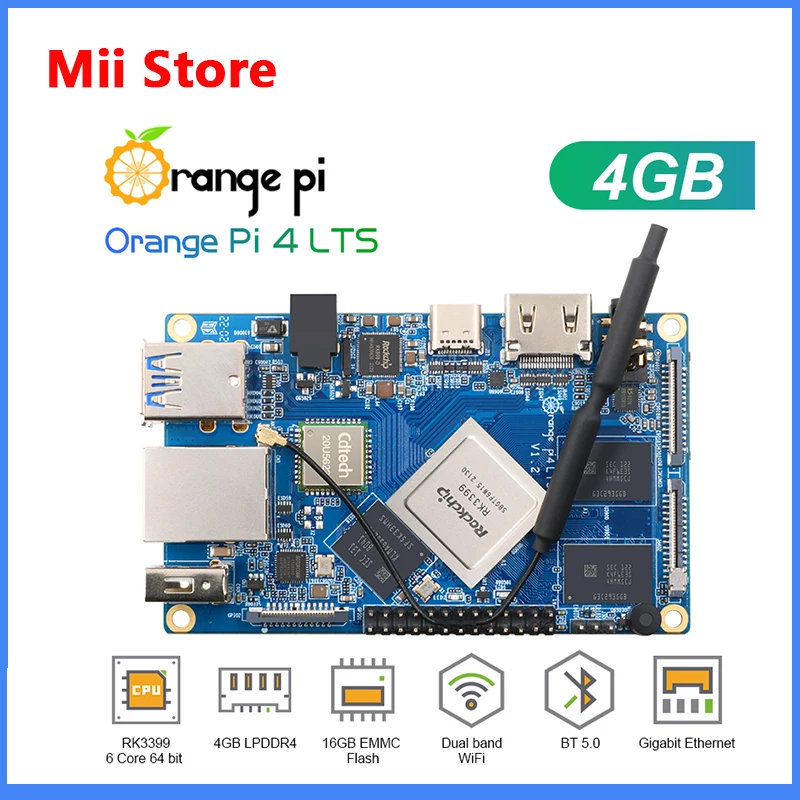 

Orange Pi 4 LTS 4GB LPDDR4+16GB EMMC Rockchip RK3399,Support Wifi+BT5.0,Gigabit Ethernet, Run Android,Ubuntu,Debian OS