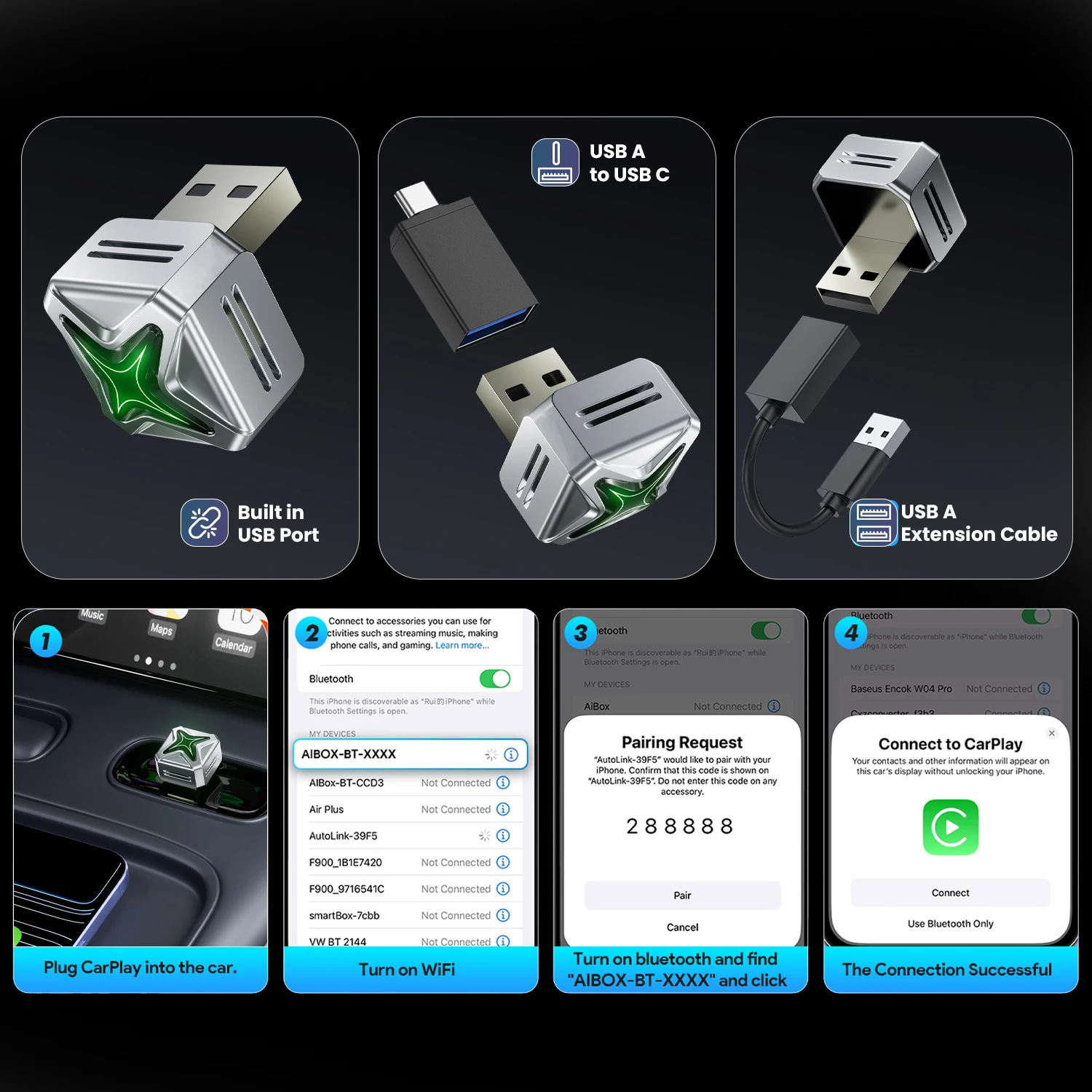 Wireless CarPlay Android Auto USB Adapter High-Quality Car Accessory Smart Mini Box Plug Play 5GHz WiFi Type-C/USB-A - view 6