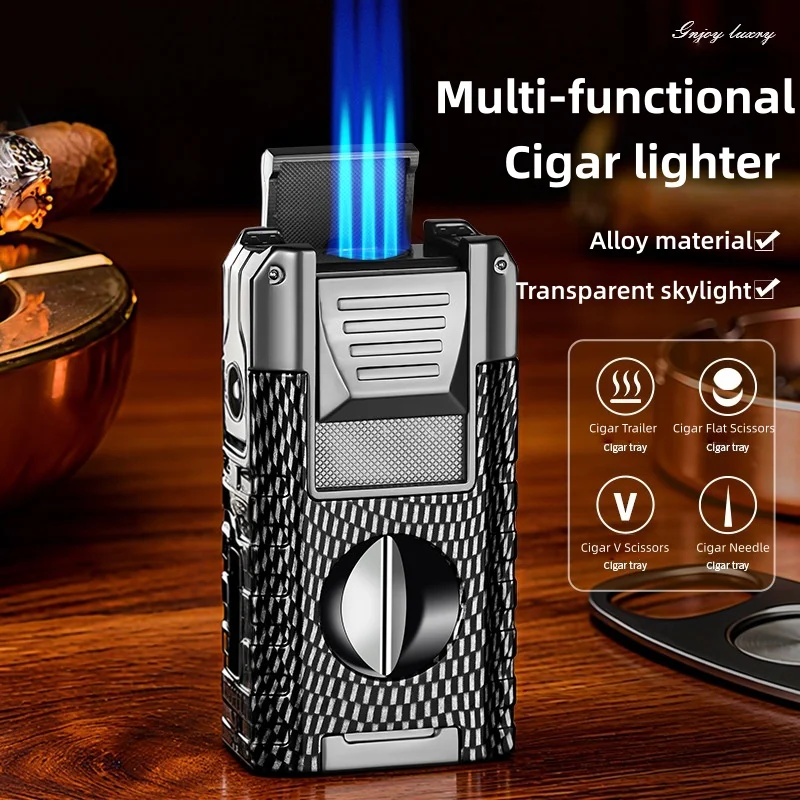 

Portable Multifunctional Cigar Lighter Three Flames Straight Charge 6-in-1 Integrated Cigar Tool Cigar Enthusiasts Smart Choice