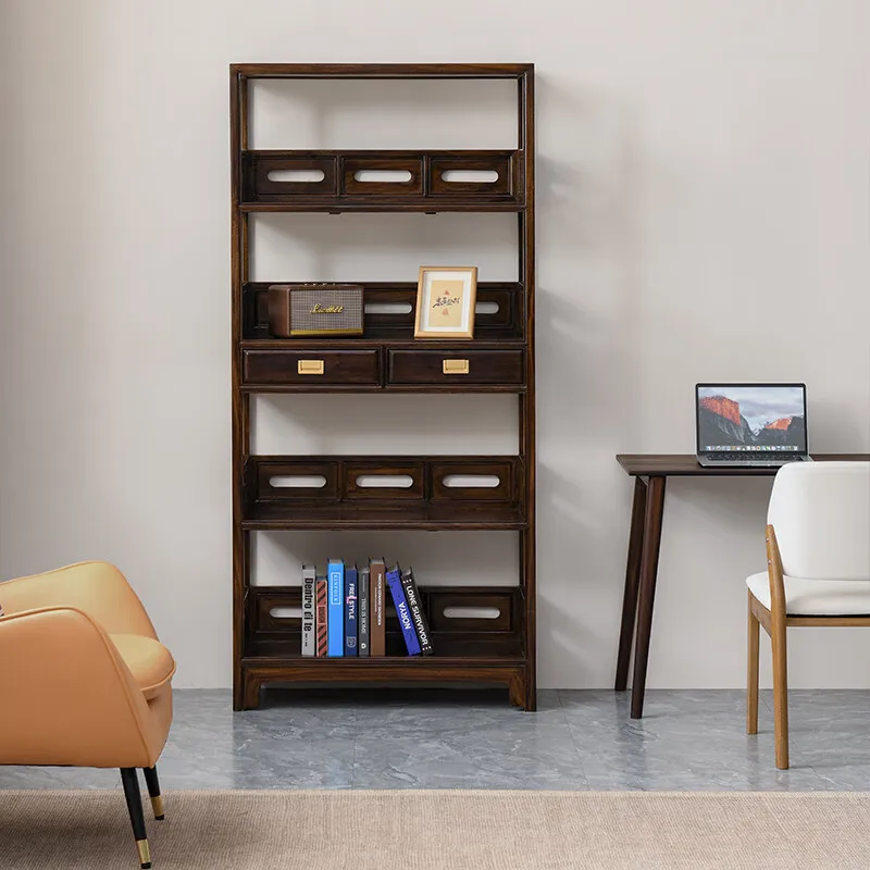 LMM multi-layer floor living room rack solid wood storage display rack office