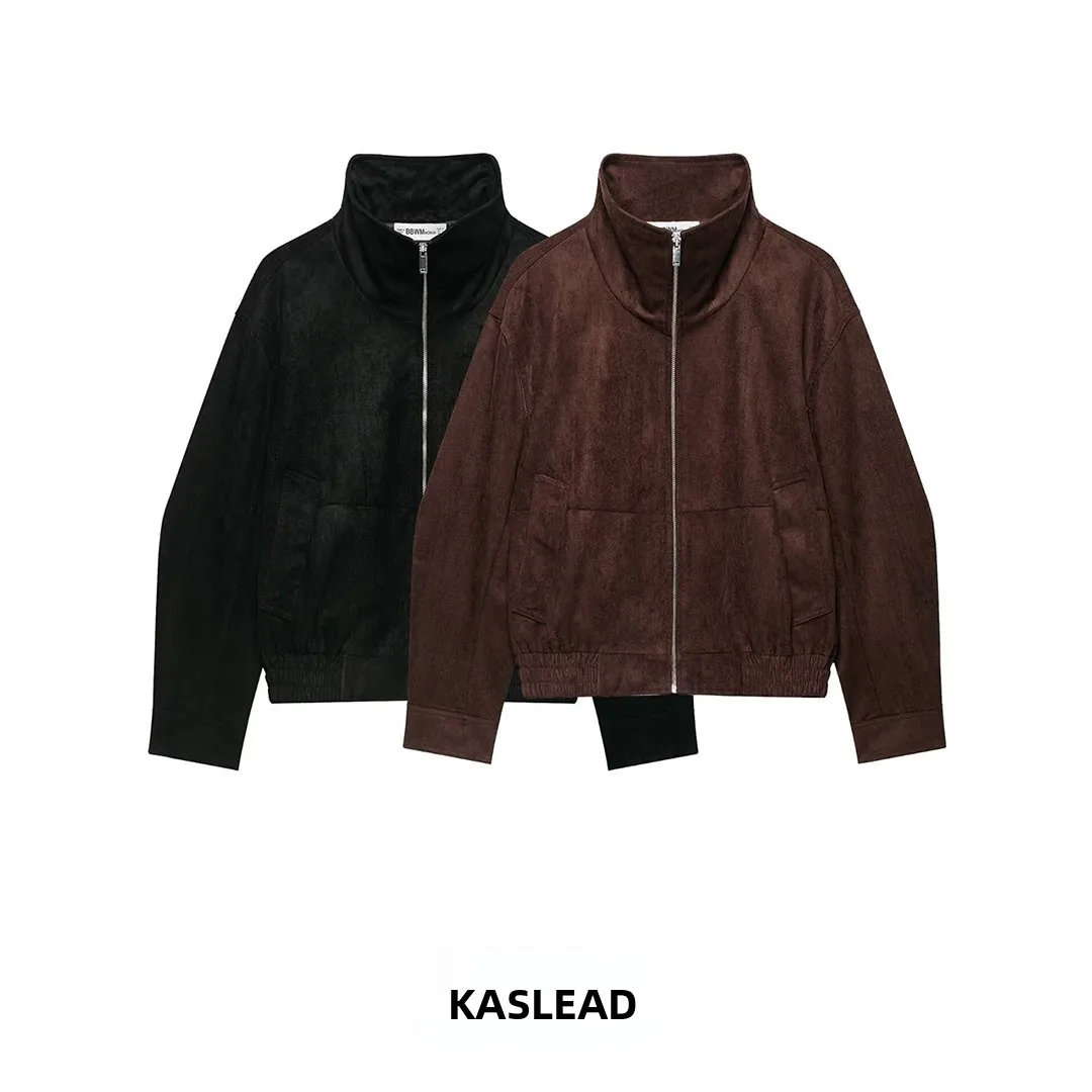 KASLEAD New Women's High-End Suede Pilot Jacket Outerwear Long Sleeve Polyester Fiber Zipper Closure Autumn Fashion Trend
