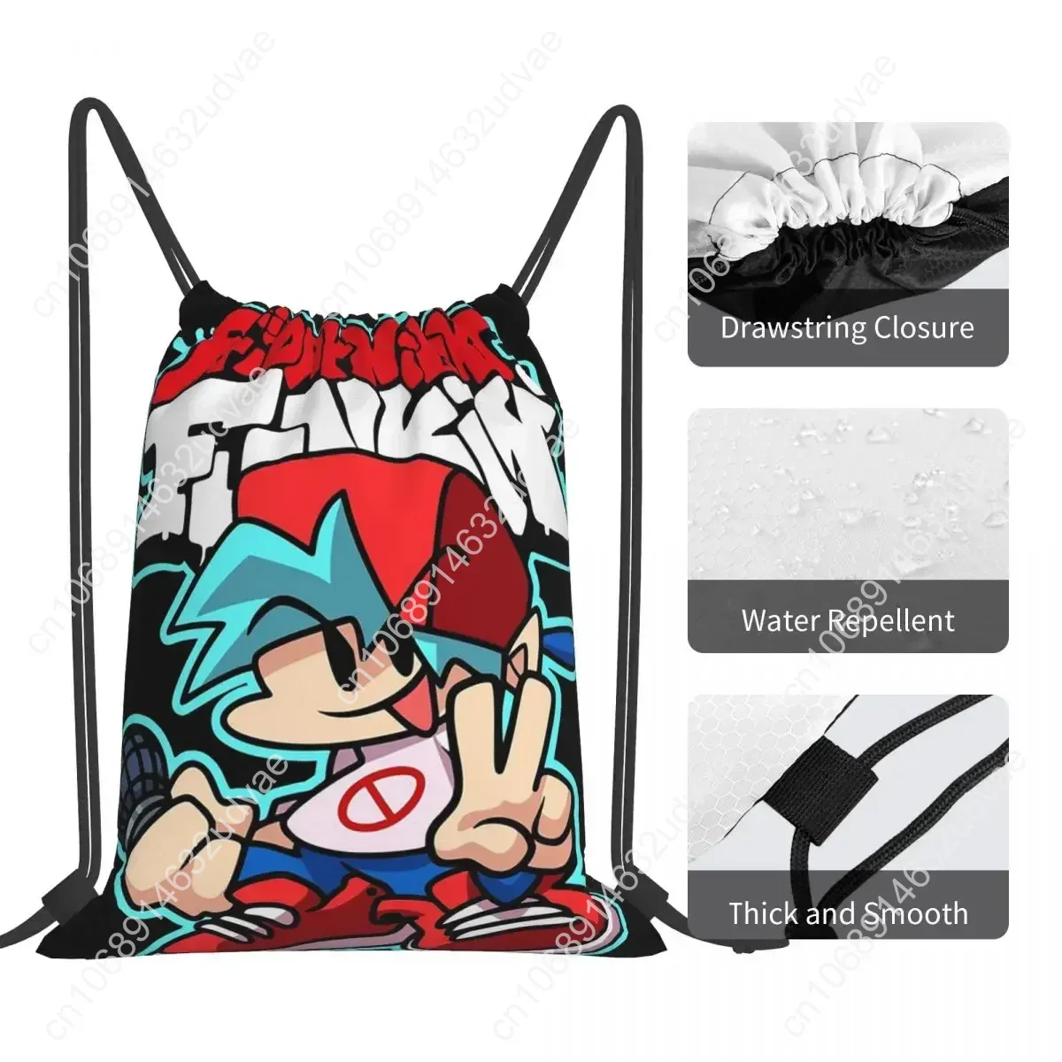 Friday Night Funkin, Boyfriend Backpacks Portable Drawstring Bags Drawstring Bundle Pocket Sports Bag BookBag For Travel School