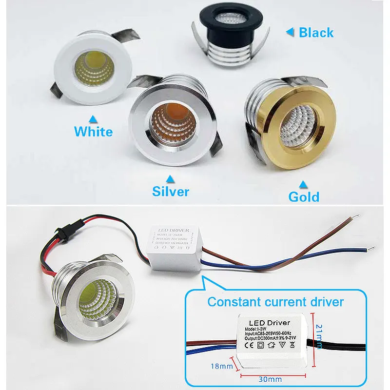 LED Spot Light Mini Recessed Ceiling Lamp 3W AC85-265V Dimmable Driver COB Chip Included for Home Showcase Cabinet Skirting