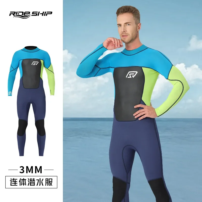 

3mm Wetsuit One-piece Diving Suit Men Surf Warm Swimsuit Long-sleeved Neoprene Snorkeling Beach Warm Suit Full Swimming Clothes