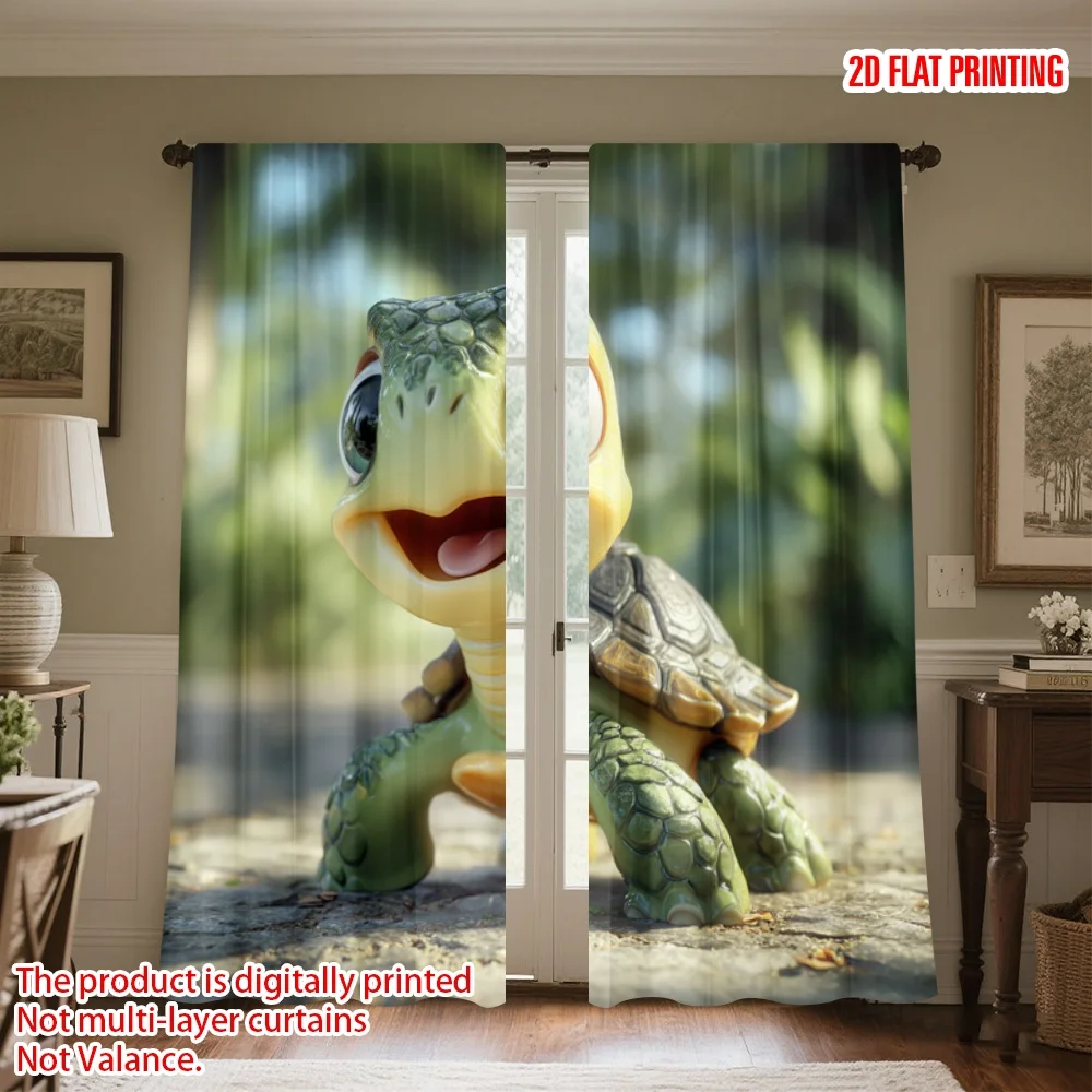 Cute Baby Turtle Curtains, 3D Cartoon Animal Window Drapes, Green Nature Decor Blackout Fabric for Kids Bedroom Nursery Playroom