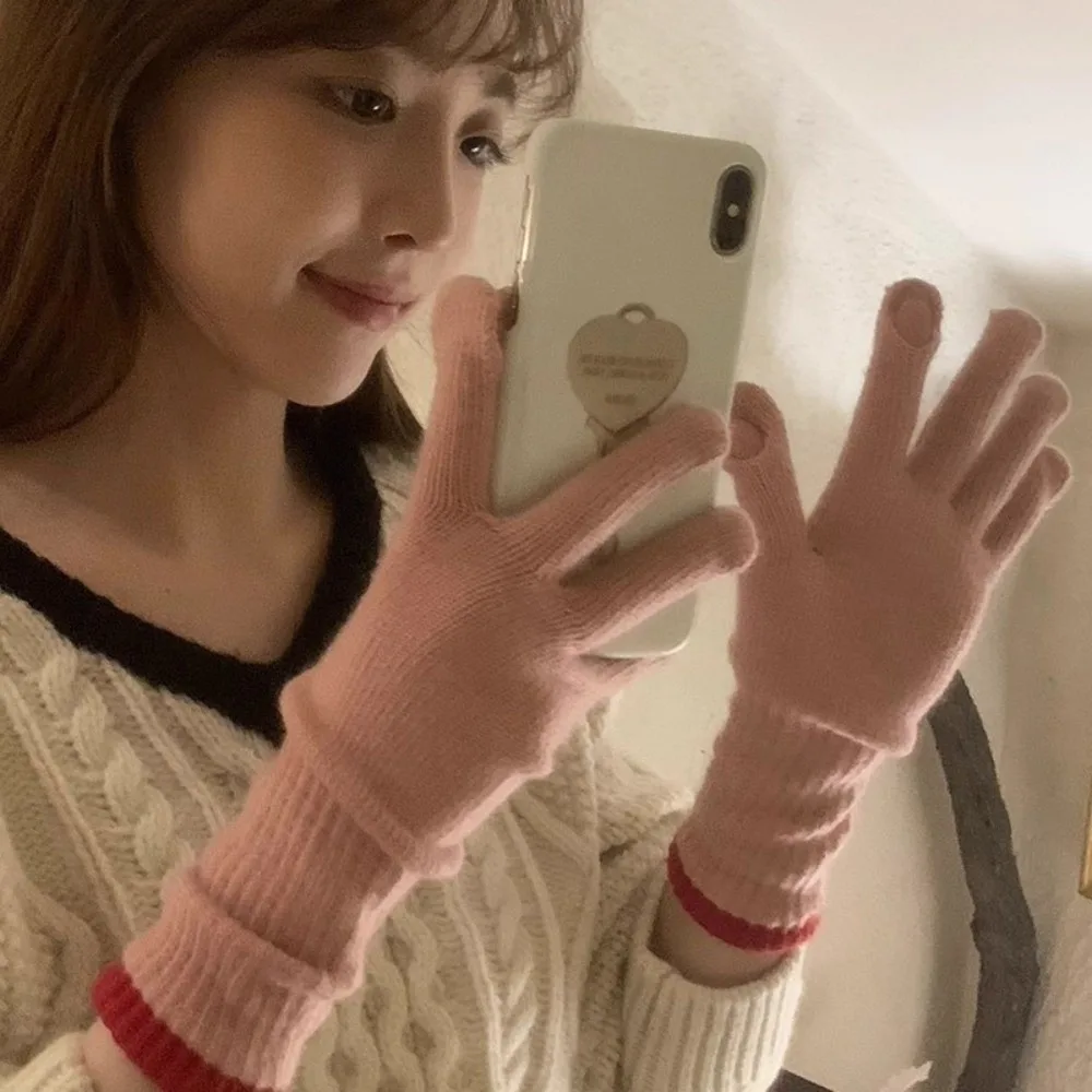 Long Design Knit Gloves Finger Opening Design Warm Full Finger Gloves Cycling Thermal Stretch Yarn Thermal Gloves