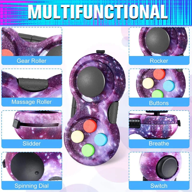 Fidget Controller Button Clicker Anxiety ADD ADHD OCD Autism Stress Reliever Toys Adults Kids Improve Focus Pass Time Gadgets