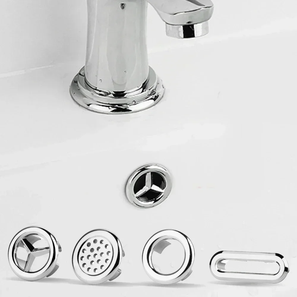 2PCs Bathroom Sink Hole Cover - 22-24mm Electroplated Overflow Ring Plastic Basin Trim Cap for Bathtub & Lavabo Drain Gang Cover