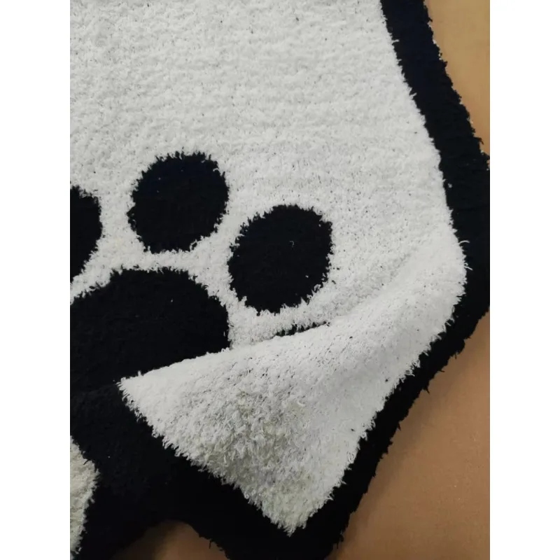 Dog Footprint Black and White Fleece Throw Blankets for Couch Sofa Fuzzy Warm Plush Blanket Comfortable Pet Paw Print Blanket view 5
