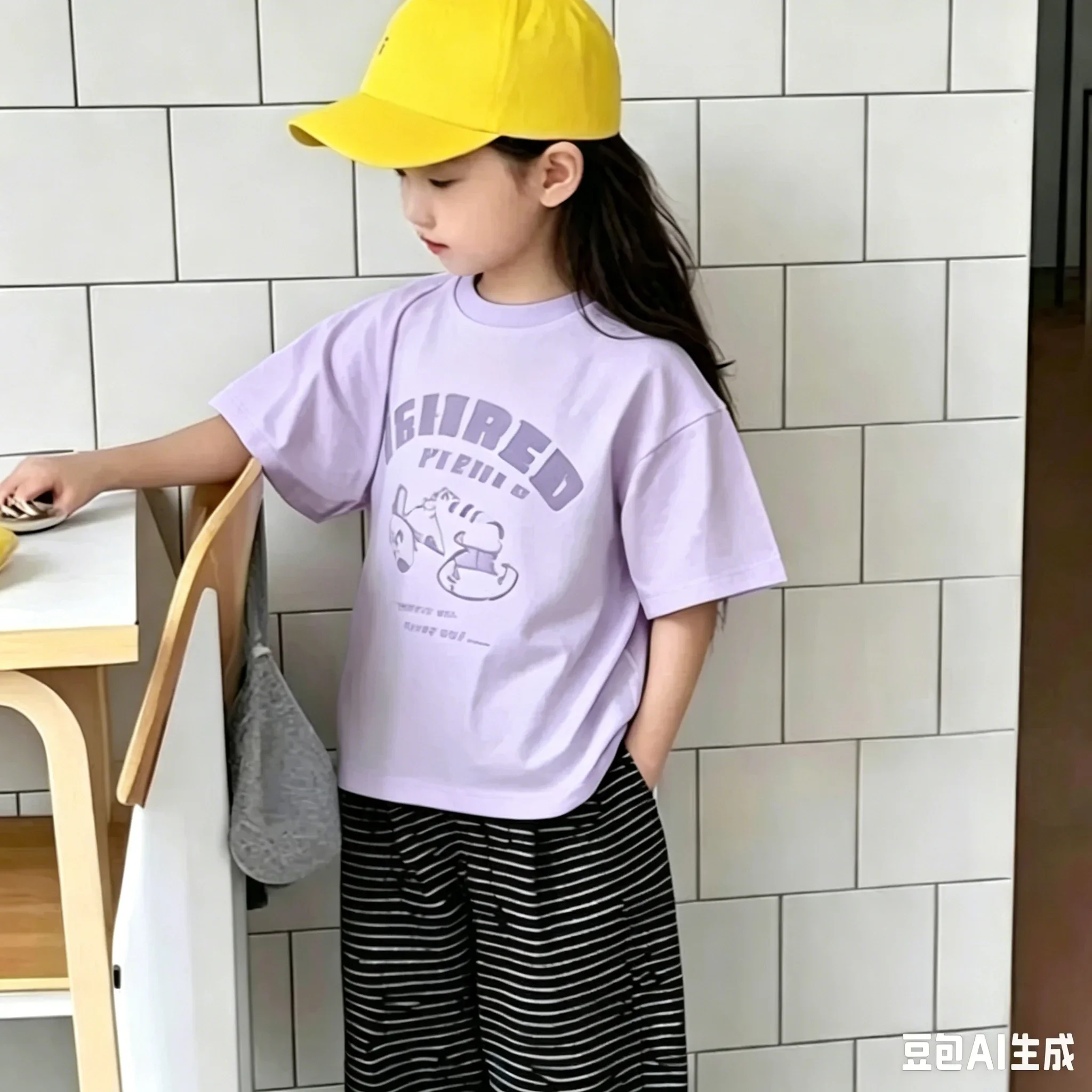 Spring and Summer Children's 100% Cotton T-shirt-Best-selling Soft,Comfortable,Fashionable and Loose Letter Pattern Casual Shirt