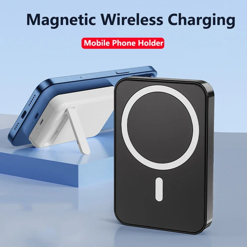 10000mAh Magnetic Wireless Charger Power Bank with Stand Magnetic Ring for iPhone 15 14 13 Samsung Huawei Xiaomi Mini Powerbank