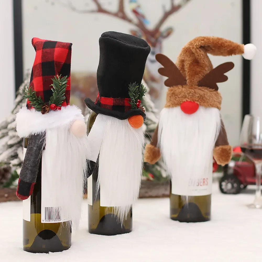 Pointed Hat Top Hat Faceless Doll Wine Bottle Cover Elk Champagne Cover Home Table 2024 Christmas Decoration Wholesale