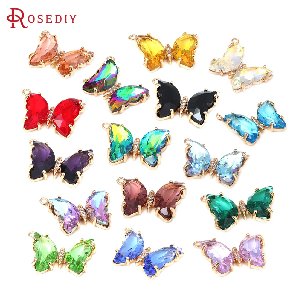 6PCS 18K Gold Color Brass 1 Hole or 2 Holes Butterfly Charms Pendants Diy Jewelry Making Necklace Earrings Accessories for Women